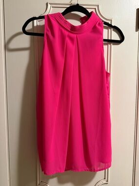 NWT Naked Zebra Hot Pink Pleated Mock Neck Blouse